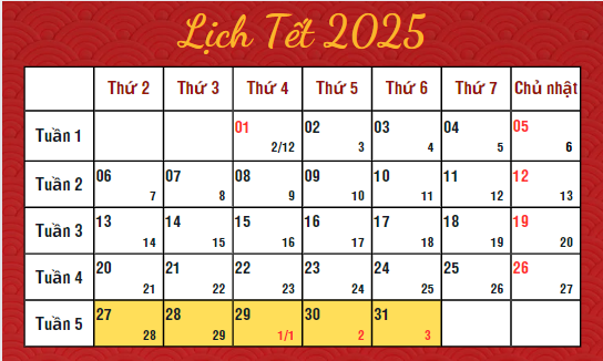 Lịch tết 2025