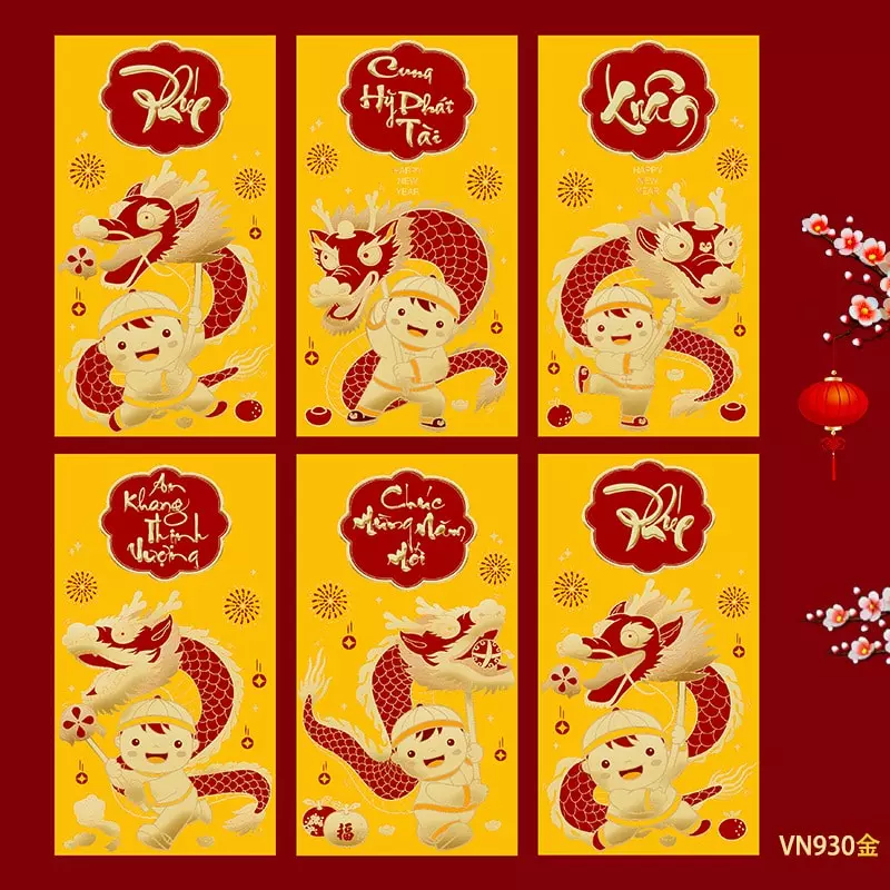 Mau bao li xi truyen thong Mau do vang chu dao hoa tiet hoa van chu Han hinh anh rong phuong. 8