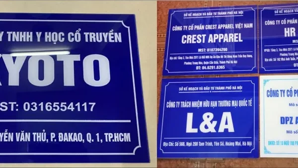 Biển công ty mica phẳng thích hợp cho các văn phòng, cửa hàng nhỏ hoặc làm biển phòng ban