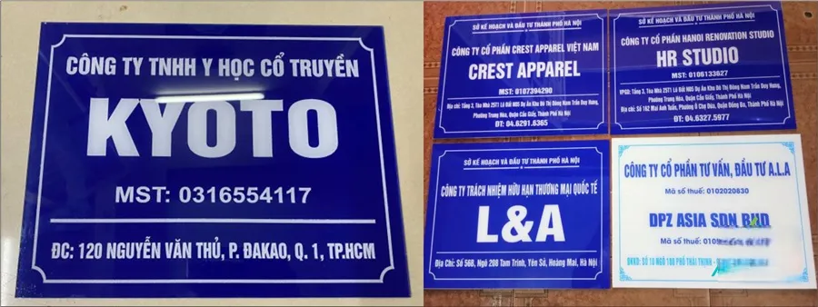 Biển công ty mica phẳng thích hợp cho các văn phòng, cửa hàng nhỏ hoặc làm biển phòng ban
