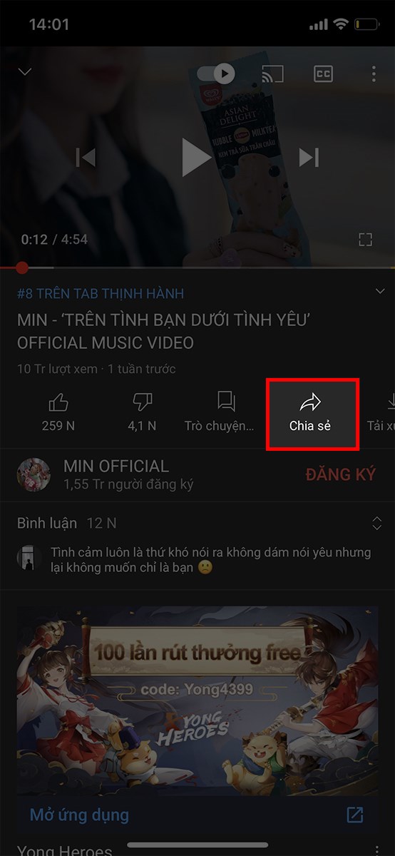 Nhấn vào chia sẻ