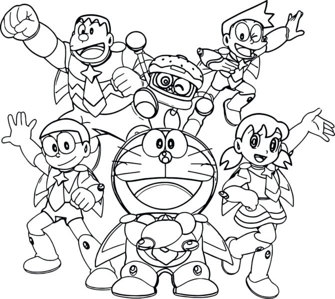 Tranh to mau Doraemon va ban be