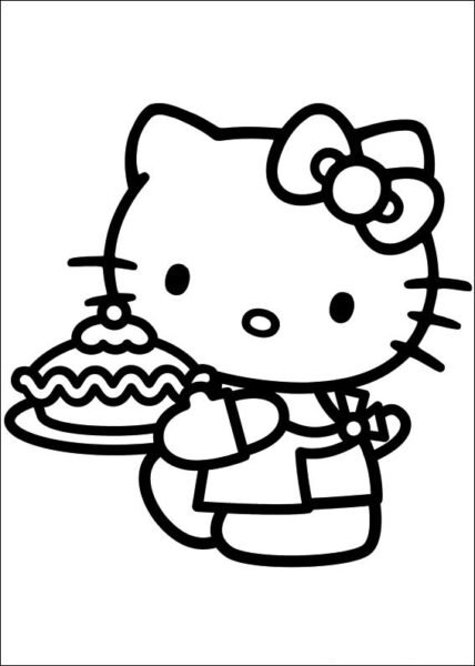 Hình vẽ chưa tô màu Hello Kitty cho bé tập tô (1)