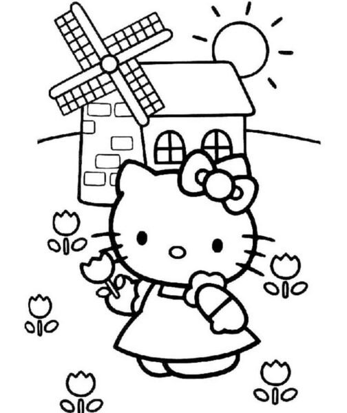 Hình vẽ chưa tô màu Hello Kitty cho bé tập tô (4)