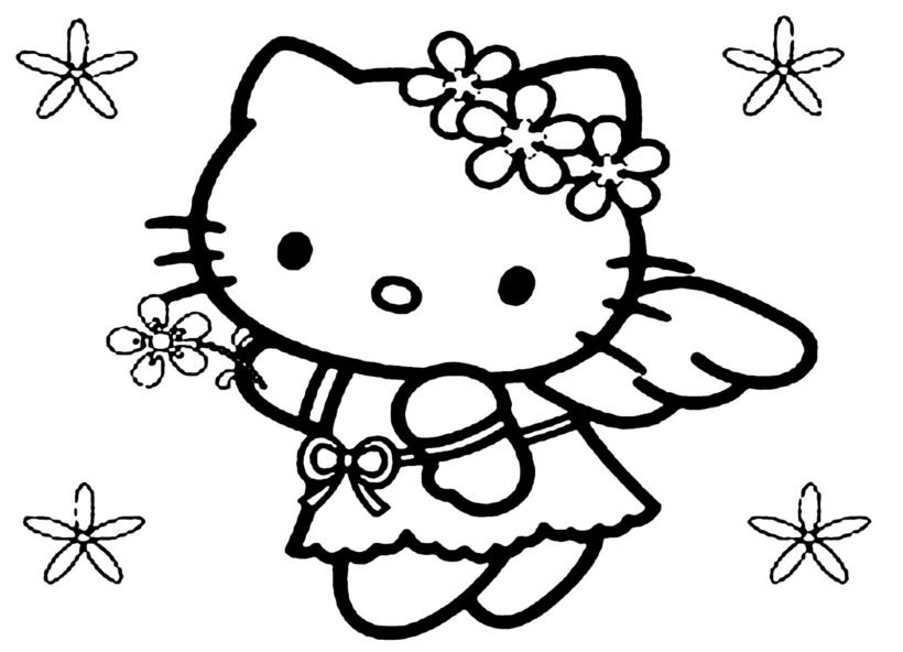 Hình vẽ chưa tô màu Hello Kitty cho bé tập tô (6)