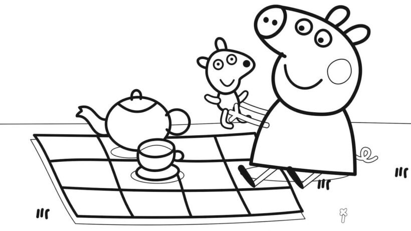 Hình vẽ chưa tô màu heo Peppa cho bé tập tô (3)