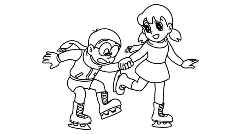 Hình vẽ chưa tô màu Nobita cho bé tập tô (1)