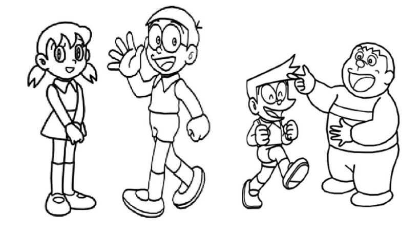 Hình vẽ chưa tô màu Nobita cho bé tập tô (5)