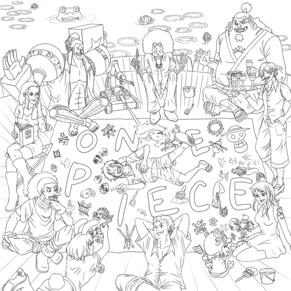 Hình vẽ chưa tô màu One Piece cho bé tập tô (2)