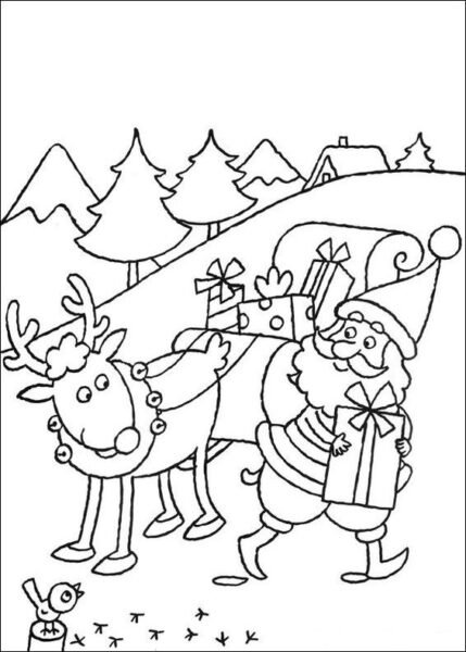 Hình vẽ chưa tô màu ông già Noel cho bé tập tô (2)