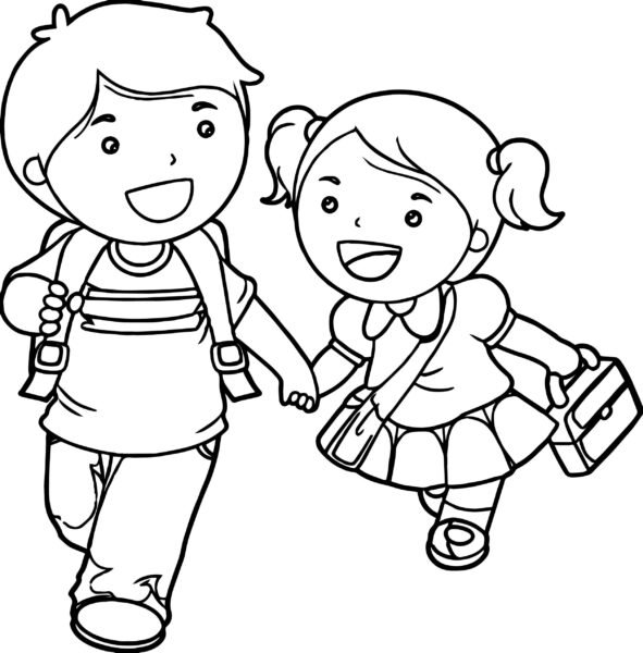 Boy And Girl Coloring Pages Boy And Girl Lets Go School Coloring Page Wecoloringpage