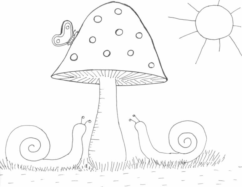 Printable gomba pillang³ és csigák rajz drawing mushroom snail and