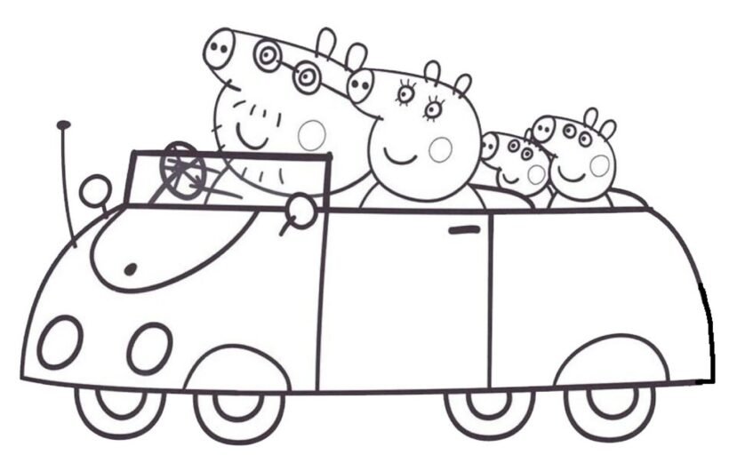 Tranh tô màu gia đình heo Peppa
