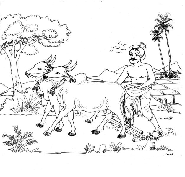 Tranh vẽ bác nông dân đang cày ruộng