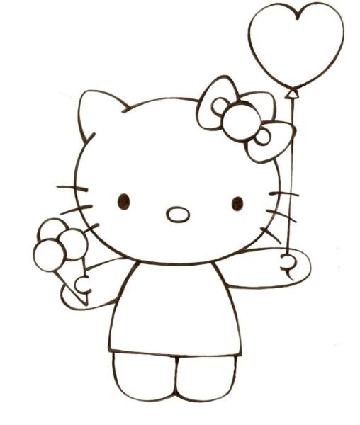 Tranh vẽ chưa tô màu Hello Kitty dễ thương cho bé tập tô (12)