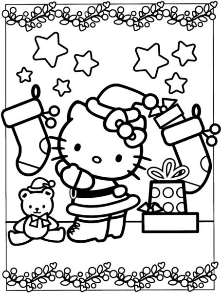 Tranh vẽ chưa tô màu Hello Kitty dễ thương cho bé tập tô (14)