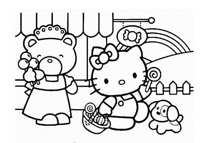 Tranh vẽ chưa tô màu Hello Kitty dễ thương cho bé tập tô (14)