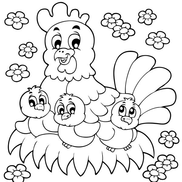 Tranh vẽ đen trắng con gà đẹp cho bé tô màu (6)