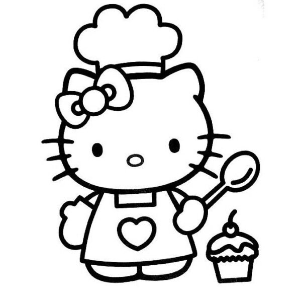 Tranh vẽ đen trắng Hello Kitty dễ thương cho bé tập tô (27)