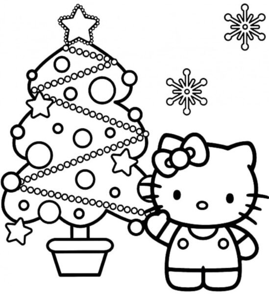 Tranh vẽ đen trắng Hello Kitty dễ thương cho bé tập tô (28)