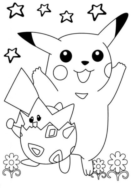 Tranh vẽ đen trắng Pikachu ngộ nghĩnh cho bé tập tô (4)