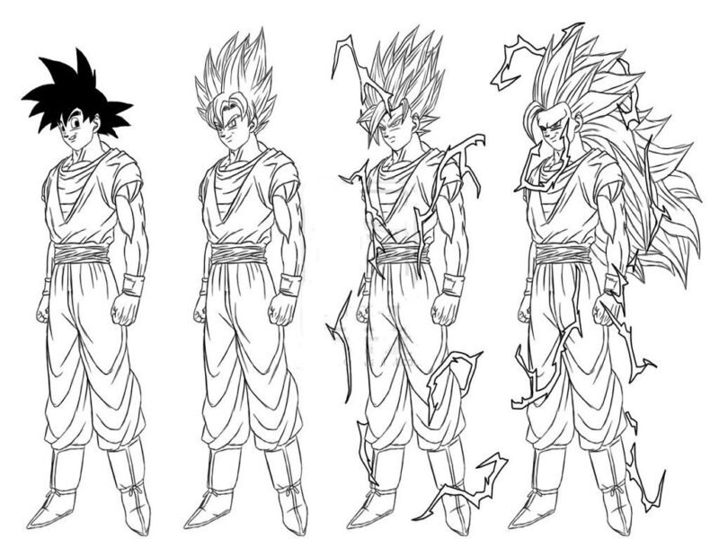 Tranh vẽ đen trắng Songoku cho bé tập tô (3)